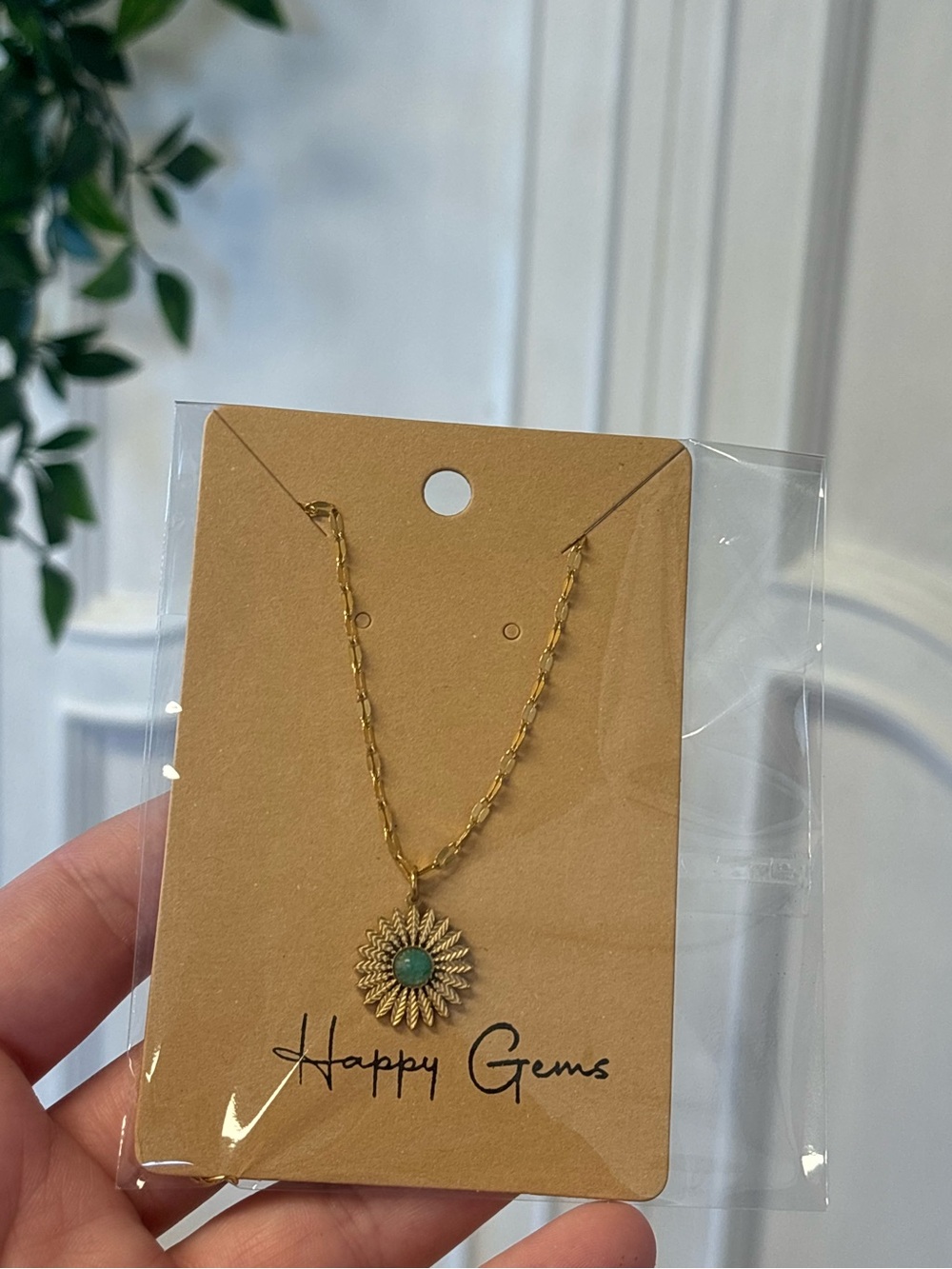 NEW Gold Sunflower Pendant Necklace with Turquoise Center